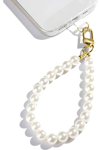 MYGLOAR Cadena para teléfono móvil universal, colgante universal para teléfono móvil, correa de mano,colgante de teléfono móvil compatible con cualquier teléfono móvil, smartphone-perlas blancas