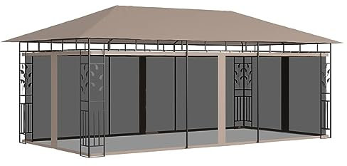 ShGaxin Pavillon mit Moskitonetz, Faltpavillon, Pergola, Partyzelt, Standmarkise, Sonnenzelt, Garten Pavillion, Grillpavillon, 6x3x2,73 m Taupe 180 g/m²