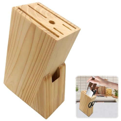 Grillix Portacoltelli da Cucina, Universale con Fessure per Forbici e Asta di Affilatura, in Legno di Pino, per Bancone da Cucina