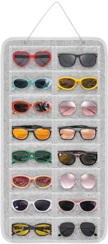 EEEKit Hängender Sonnenbrillen Organizer, 16 Taschen Kleiderschrank Sonnenbrillenaufbewahrung, Reise Wandtaschen Brillenorganizer, Filz Wandhängender Brillenhalter