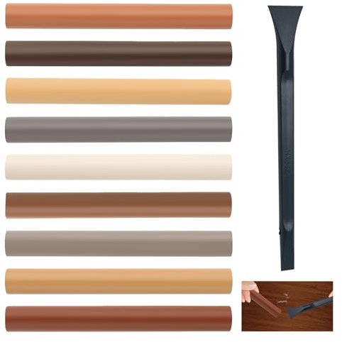 9 Pezzi Bastoncini di Cera per Riparazione del Legno, Kit di Riparazione per Pavimenti in Laminato, Riparazione dei Graffi sul Legno, Kit Riparazione Angoli Laminato Mobili, per Mobili in