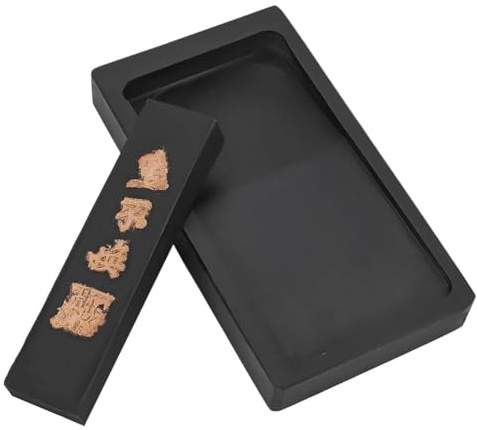 Ohulelks Piedra de Tinta para Caligrafía China con Barra de Tinta, para Tintero con Piedras de Tinta Chinas Tradicionales, Bandeja para Piedra de Tinta Sumi
