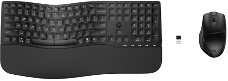 HP 680 Comfort Dual-Mode Keyboard/Mouse Combo | Wave shape keyboard with three adjustable angles | Quiet typing | 4D tilt wheel with fast scroll Unifying Dongle