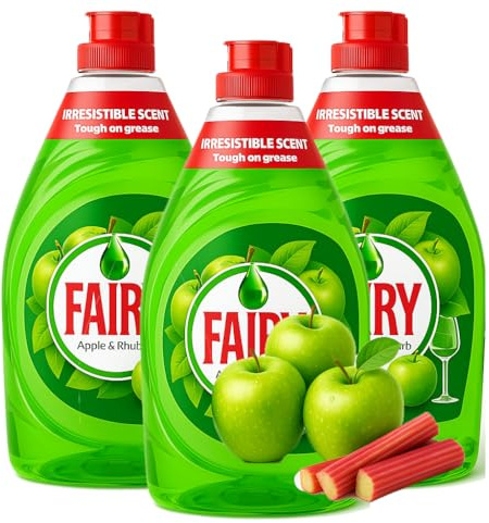 Fairy Clean & Fresh Apple Rhubarb Washing Up Liquid 3x320ml - Powerful Dish Soap Grease Cutting Formula - Concentrated Dishwashing Detergent Cleaner Gentle on Hands - Plus Cheeroo Magnet