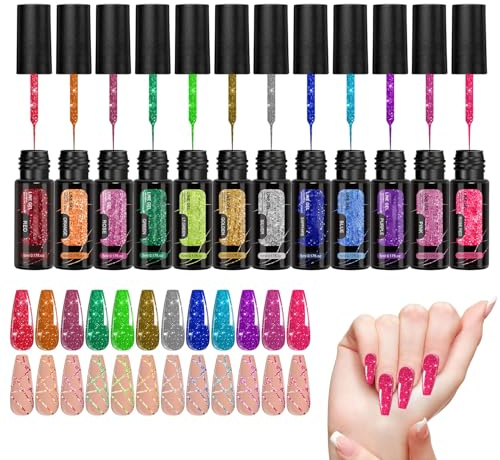 Chaies Glittrande gel nagellack, 12 färger gelnagellack, manikyrkit med spegeleffekt för sommar och fest