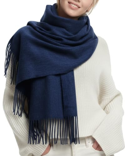 PFLife Bufanda de Lana para Mujer 200×70cm Tacto Cachemira Invierno Grande Suave Caliente Regalo con Caja Chal y Manta Elegante (Azul Marino)