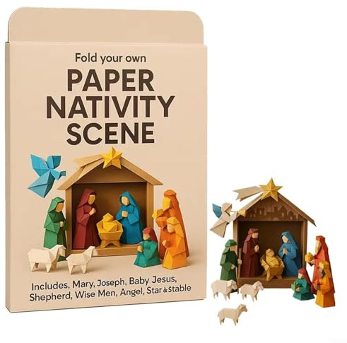 Set natalizio fai da te per origami di carta, presepe, per attività familiari, progetti creativi con istruzioni per piegare Gesù Angelo e animali figure (A)