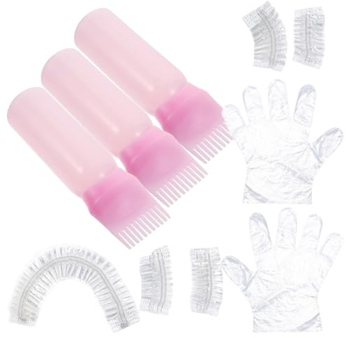 SEWACC Kit Para Teñir El Cabello 1 Set Portátil Aplicador Flexible Para Decoloración, Accesorios Completos Para Uso Profesional En Salones Casa, Color Rosa, Incluye Guantes y Gorro De Baño
