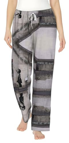 Ragazza Con Palloncini Stampa Donne Baggy Lounge Pajama Pantaloni, Morbido Comodo Sonno Bottoms Per Signore, Ragazze A Natale, bianco, XL