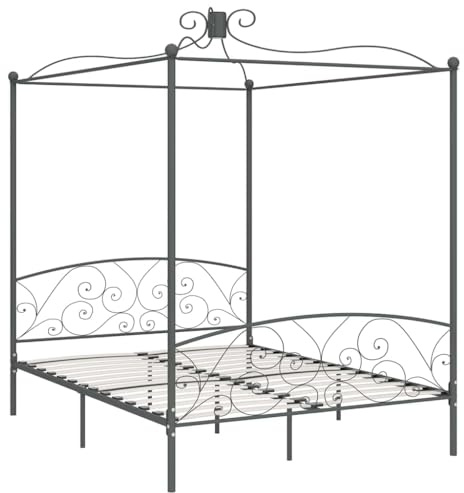 Emmtore Estructura Cama con Dosel sin colchón Metal Gris 180x200 cm