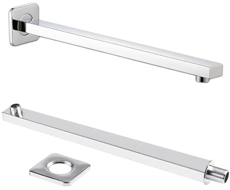Braccio Doccia da 40 cm Braccio Doccia a Parete Quadrato Supporto per Soffione in Acciaio inox Braccio di Prolunga per Doccia Adatto per Soffione,Supporto per Soffione Doccia a Pioggia (Argento)