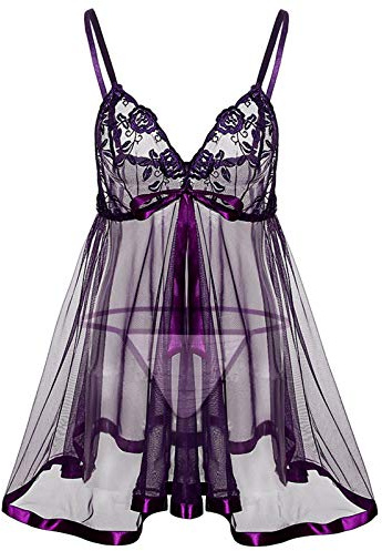 Genérico Lencería Sexy Mujer Babydoll de Encaje con Liguero Picardías Conjunto Ropa Interior Body Transparente Regalo San Valentín A171
