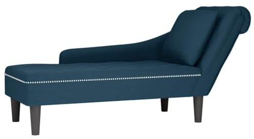 Bendmaxx Chaiselongue Recamiere med kudde, höger armstöd, blå sammet, 145 x 56 x 70 cm, stoppad soffa divan för vardagsrum sovrum läshörn avkoppling
