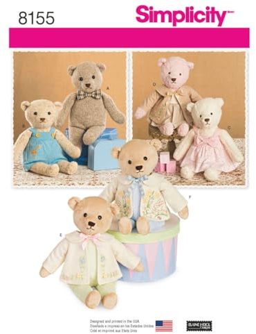 Simplicity Muster 8155 Stoffbären mit Kleidung, Papier, weiß, 22 x 15 x 1 cm