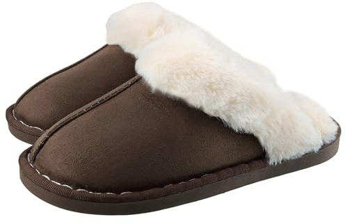 SMajong Hiver Chaussons Maison pour Femme Homme Mousse Mémoire Peluche Pantoufles Intérieure Antidérapant Chaud Pantoufles Daim Fourrure Mules(Marron 38/39 EU)