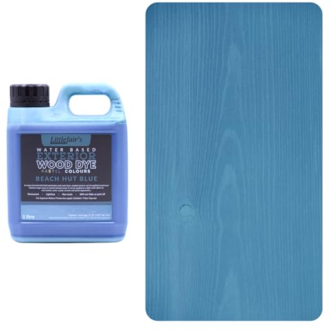 Littlefair's Water-Based Environmentally Friendly Exterior Wood Stain - Pastel Wood Colours - Non-Toxic - Quick Drying Wood Dye for Your Outside Garden Wood (1ltr, Beach Hut Blue)