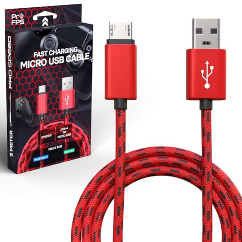 ProFPS 3m Micro USB Kabel für PS4 Controller Ladekabel, 5A Schnell USB Ladekabel, Nylon Geflecht, USB A auf Micro USB, Aufladekabel für PS4 & Xbox One, PlayStation 4 Zubehör für PS4 Pro, USB Kabel 3m