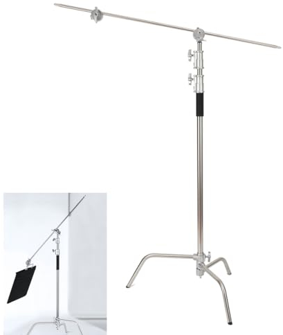 ECUTEE C Stand Trípode de luz C Soporte en forma de C Soporte estático para horca, 149-330 cm de altura, ajustable, trípode de acero inoxidable, trípode para cámara con brazo de extensión, brazo Boom,
