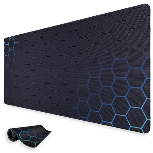 Niviy Gaming Mousepad 800x350mm Mauspad mit geometrischem wabenmuster,Wasserdicht Oberfläche Verbessert Präzision und Geschwindigkeit,rutschfeste Gummibasis Tischunterlage für Büro Zuhause,Blaugrün