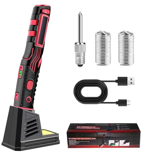 Vegena Lötkolben Set, Tragbarer Akku Lötkolben, 3.7V 1800mAh Tragbarer Akku Lötkolben Verbesserter, 200-480°C Professionelles Sicheres Kabelloser Lötkit, Geeignet für Anfänger und Profis