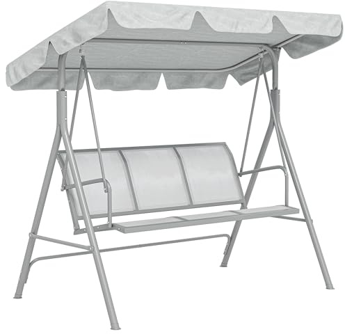 Outsunny Columpio Jardín Exterior Balancín Jardín Exterior de 3 Plazas con Toldo Ajustable Respaldo Transpirable y Marco de Metal para Terraza Balcón Carga 240 kg 171x108x154 cm Gris