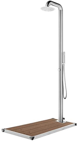 LAPOOH Trädgårdsdusch med bas, utomhusdusch, trädgårdsdusch, utomhuspool dusch, brun 230 cm rostfritt stål