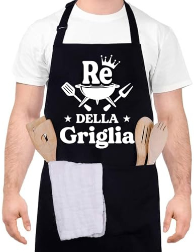 Halinuia Tablier barbecue homme roi grill tablier cuisine amusant avec 2 poches imperméable pour bbq grillades et cuisine en plein air, noir, Noir - Blanc, una taglia adatta a tutti