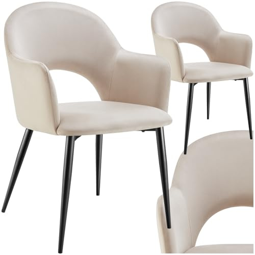 tectake® Set Sedie Sala da Pranzo Eleganti in Velluto con Gambe in Acciaio, Sedie da Cucina Ergonomiche e Antiscivolo, Ideali per Sala da Pranzo e Soggiorno, Capacità 120 kg - 2 Sedie - Crema