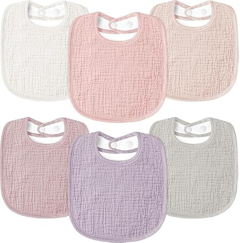 Susurration Lätzchen Baby Musselin Halstuch Baby Weiche Verstellbare Quadratische Sabberlätzchen 6 pack für Unisex Mädchen & Jungen (Rosa)