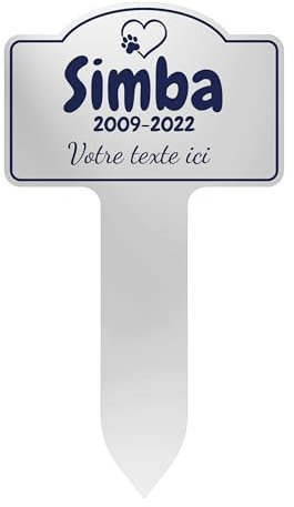 GRAVURE CONCEPT Plaque Funéraire pour Animaux - Stèle Commémorative Personnalisable PVC (Chien/Chat etc) - (Modèle 2 / Blanc Texte Bleu)