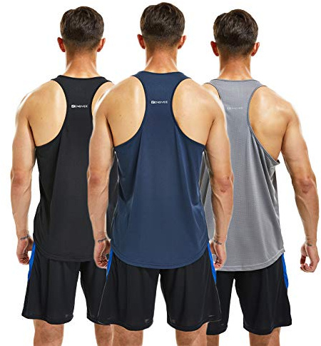 frueo 3 Pack Mens Running Tank Top Quick Dry Y-Back Shirts 20418 BGN L