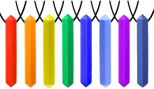 GNAWRISHING Chew Necklaces for Sensory Kids 8 Pcs Diamond Shape Sensory Chewy Toys for Autism Girl and Boy, ADHD Toddler, Adult