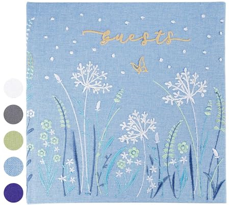 Vekola Embroidered Wedding Guest Book—The Perfect Polaroid Guest Book for Wedding Receptions, Birthdays, Baby Showers, Special Events with 3 Photo Corner Stickers (Sky Blue)