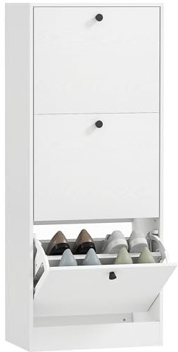 HOMCOM Zapatero Estrecho con 3 Puertas Abatibles Zapatero Entrada Recibidor con Estantes Ajustables para 12 Pares de Zapatos para Pasillo Espacios Reducidos 47x28x115 cm Blanco Veteado