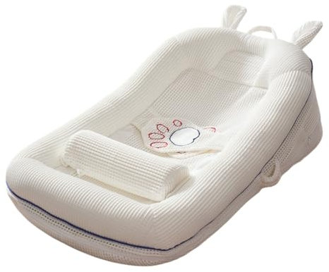 iuscacey Almohada de cuña antirreflujo para bebés - Cama Infantil Ajustable de 4 Niveles con Almohada Moldeadora de Cabeza y Barra de Juguetes Desmontable - Antirreflujo para recién Nacidos,A
