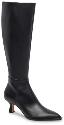 Coutgo Womens Knee High Boots Kitten Low Heel Pointed Toe Tall Boots Side Zipper Winter Dress Shoes,Black,size 8.5