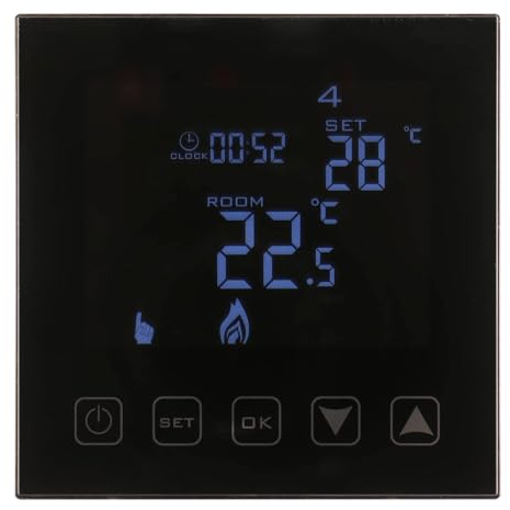Wengart Termostato Negro WG603B, programable, CA 230 V, máx. 16 A, Pantalla táctil LCD, Funciona con calefacción por Suelo Radiante eléctrico y Sensor de sonda de 3 m