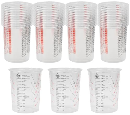 WEFHEF 50 Pcs Verre Doseur pour Résine Époxy, Gobelet de Mélange Réutilisable, Tasses à Mesurer Graduées 600ml, Verre Mesureur pour Peinture avec Échelle Clair, pour Liquide Laboratoire Artisanat