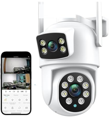 OTENC Cámaras para Seguridad del hogar, Cámara 4K 8MP PTZ Lente Dual Pantalla Dual 4X Zoom Digital cámara IP 4MP HD Seguimiento automático vigilancia CCTV al Aire Libre(8MP NO SD Card)