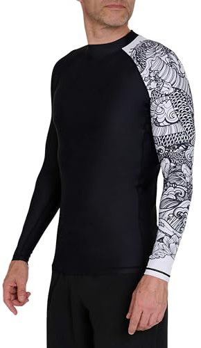 PowerLayer Rashguard à Manches Longues pour Homme, Maillot de Corps de jiu-Jitsu brésilien, Compression pour Course à Pied, Cyclisme, sous-vêtement de Protection - Noir/Blanc, L