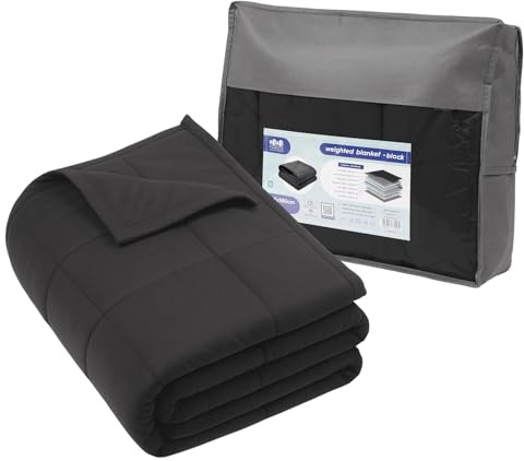 Harbour Housewares Weighted Blanket 6kg with Storage Bag – 125x180cm Black Weight Blanket for Anxiety, Stress Relief & Deep Sleep – Soft Fabric Calming Throw with Glass Bead Filling