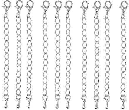 10 x 70 mm förlängningskedja med hummerlås för smyckestillverkning vit K