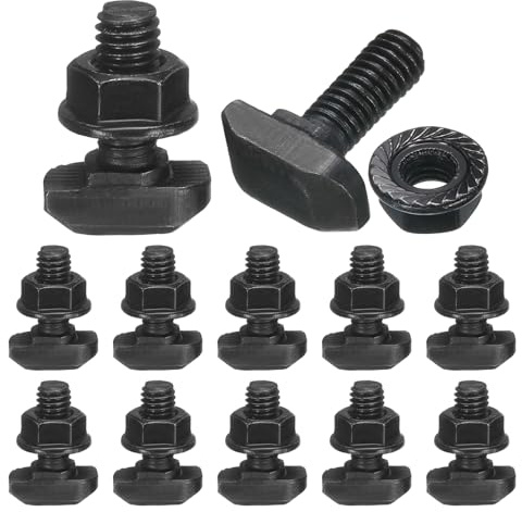 QUARKZMAN 12pcs Pernos de inserción M6x16mm Pernos de cabeza de martillo | en acero al carbono, Tornillos deslizantes en forma de T con tuercas hexagonales, para ranura en T
