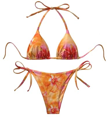 GORGLITTER Triangelbikini damset, hög midja, sexig bikini med tanga-set, brasiliansk stil, baddräkt med blommor, badmode, baddräkt
