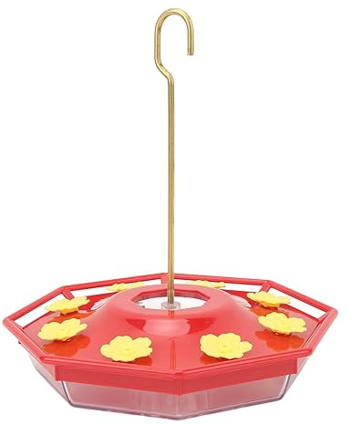 Generic 8 Yellow Flower Plastic Hummingbird Feeder, Hang Outdoors, with Large Capacity for Bees Exclusion, Leakproof, Unique Design, Red and Yellow