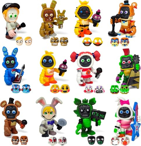 YZR 48pcs Freddy's Figures, 5 Nights Figures include 12pcs Figures 12pcs Accessories 24pcs Interchangeable Masks for Game Fans