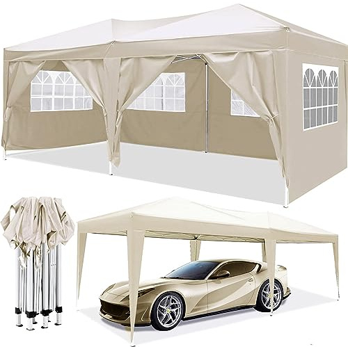 ESPIDOO Pop Up Canopy Tent for Outdoor Party: 10'x20' 2-Minute Setup - 6 Removable Sidewalls with Windows & Zipper Doors - Portable Folding Shelter for Backyard Wedding & Market Stall