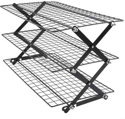 Sileduove Kühlgitter, Backregal, Bratrost, zusammenklappbares Kühlgitter zum Backen, platzsparendes faltbares Design, Eisenkonstruktion, 2/3/4 Ebenen höhenverstellbar, stapelbar (dreilagig)