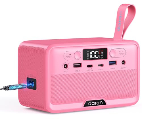 Stazione di Alimentazione Portatile 89,6Wh Batteria LiFePO 100W (200 Picco) Power Bank Solare, Caricatterie Portatile Pic Generatore con Prese AC e Ricaricaeloce PD per CasaPortatile/Camping.Rosa