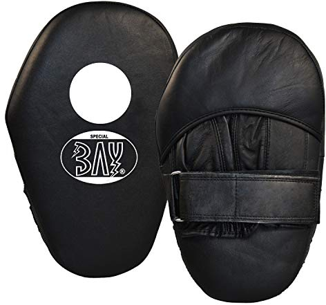BAY Echtes Rinder Leder Jumbo 34x22cm Pratzen Handpratzen Schlagpolster schwarz groß Schlagpolster Schlagkissen Trainerpratzen Schlagmitts Mitts Coachingpratzen Kickboxen Karate Muay Thai Thaiboxen
